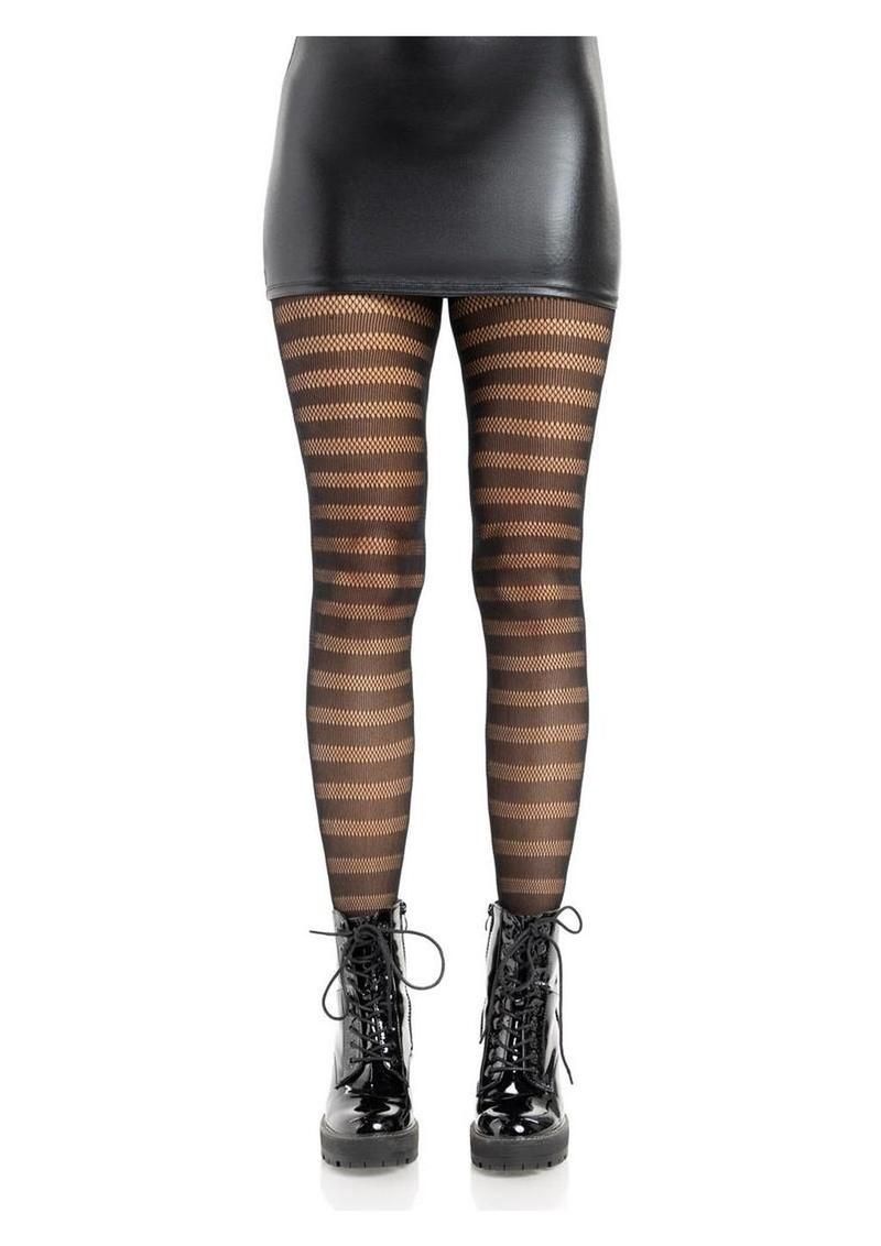 Leg Avenue Horizontal Striped Net Tights - O/S - Black