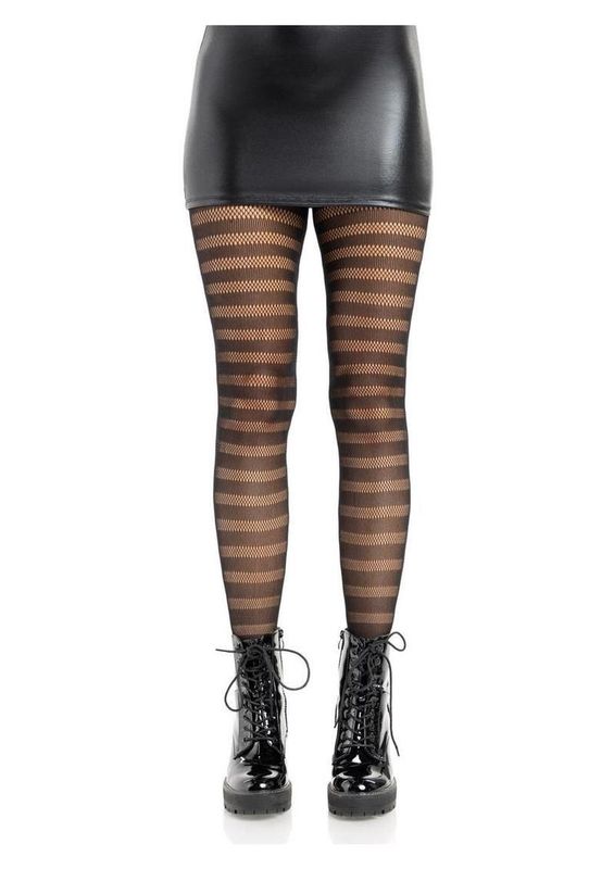 Leg Avenue Horizontal Striped Net Tights - O/S - Black