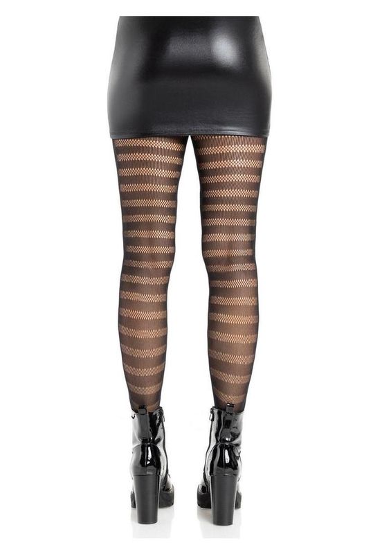Leg Avenue Horizontal Striped Net Tights - O/S - Black