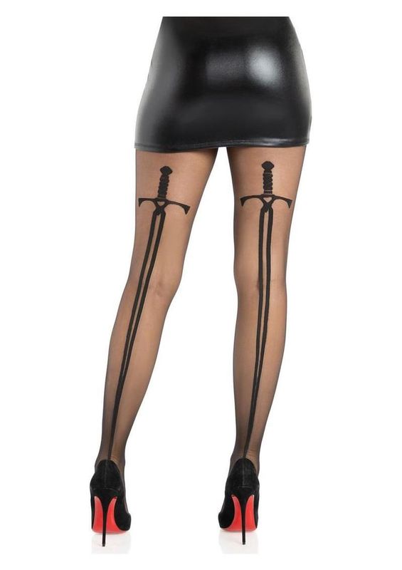 Leg Avenue Spandex Sheer Sword Backseam Tights - O/S - Black
