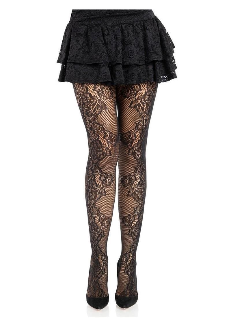 Leg Avenue Fleurine Eyelet Lace Tights - O/S - Black