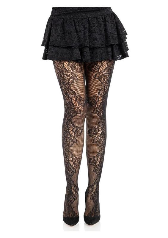 Leg Avenue Fleurine Eyelet Lace Tights - O/S - Black