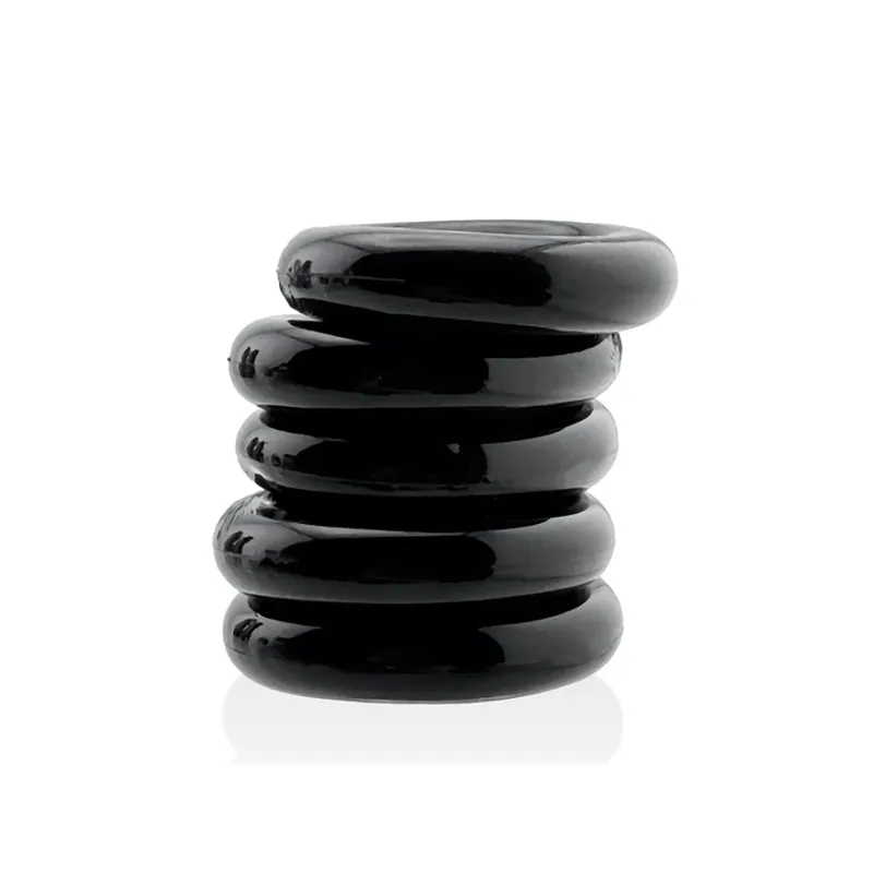 Hunkyjunk Jacker 5-Stack Five-Pack Tube Super-Strong Cockrings Black