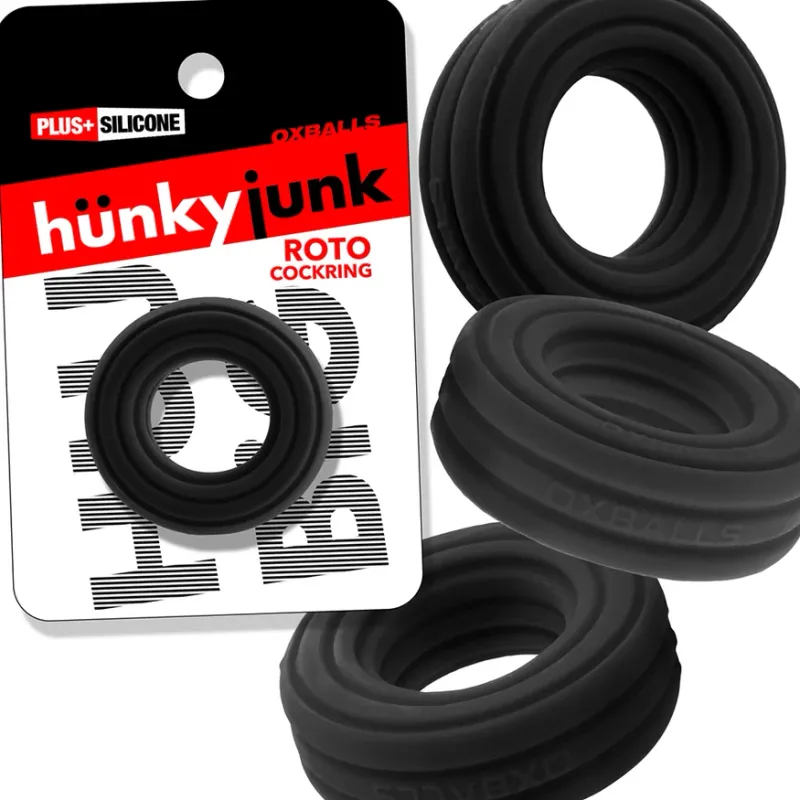 Hunkyjunk Roto Grooved Gripper-Ribbed Cockring Black Fog