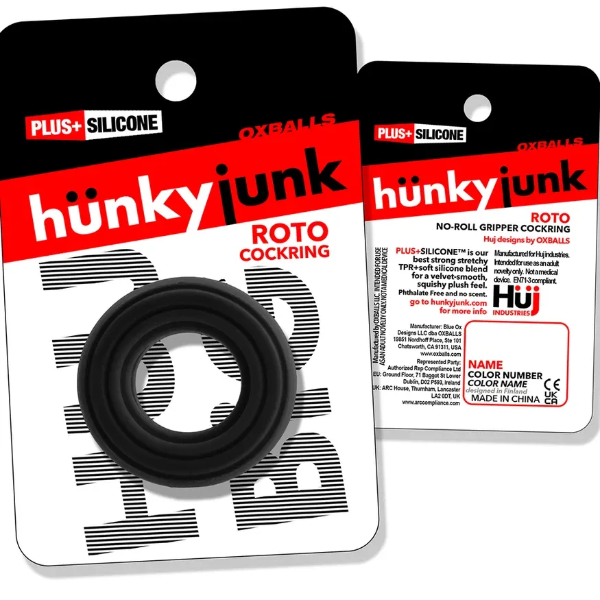 Hunkyjunk Roto Grooved Gripper-Ribbed Cockring Black Fog, Color: Black Fog