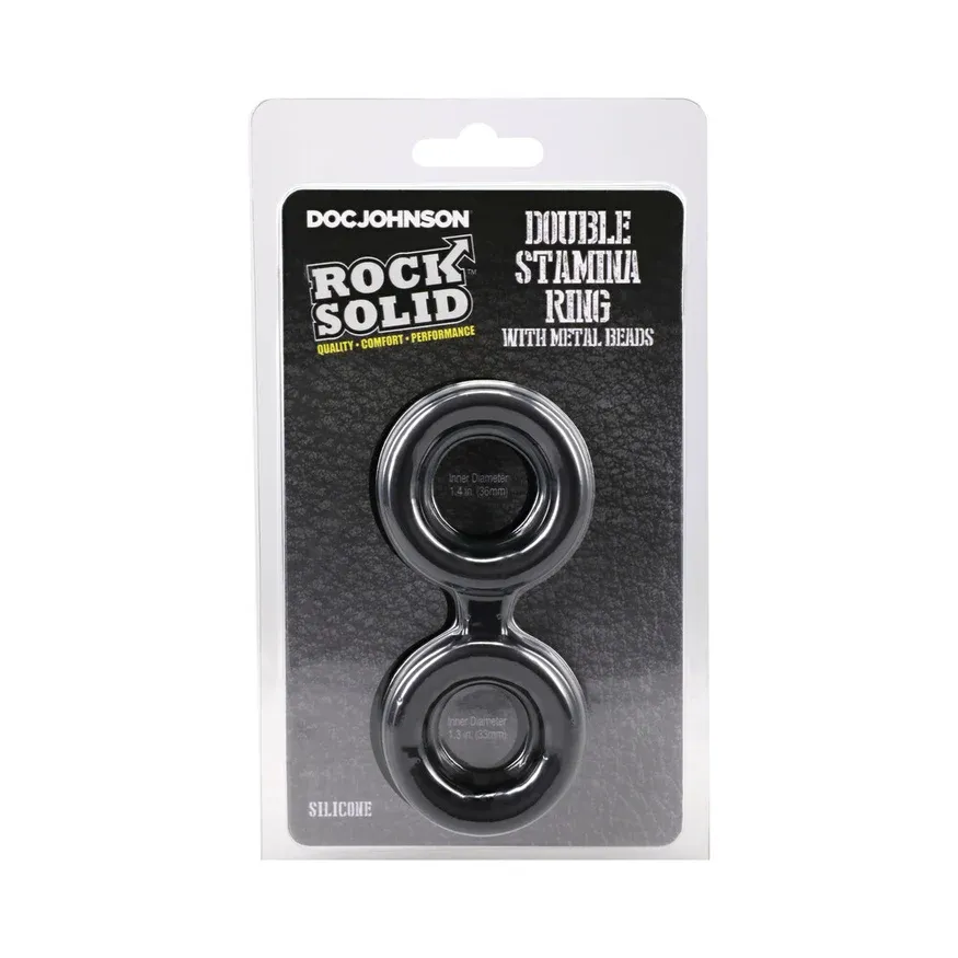 ROCK SOLID Silicone Double Stamina Ring with Metal Beads Black