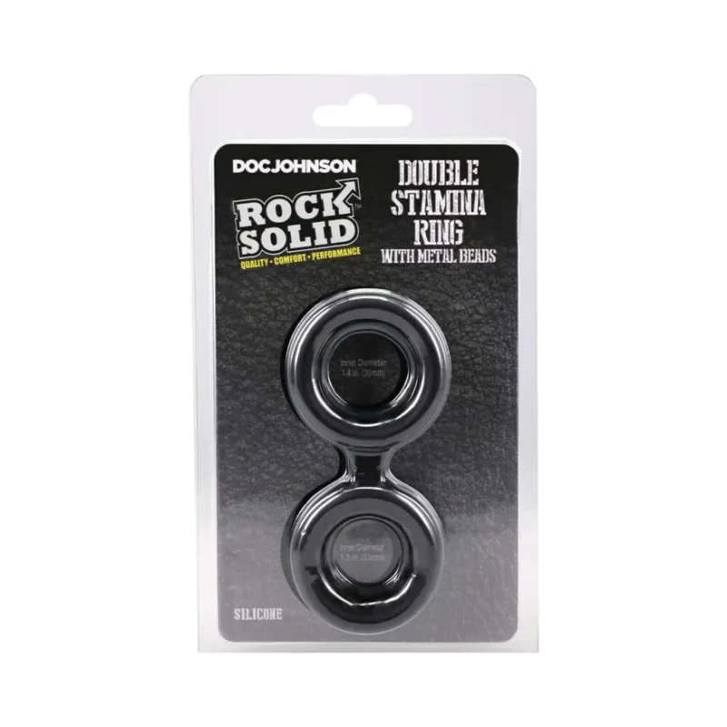 ROCK SOLID Silicone Double Stamina Ring with Metal Beads Black