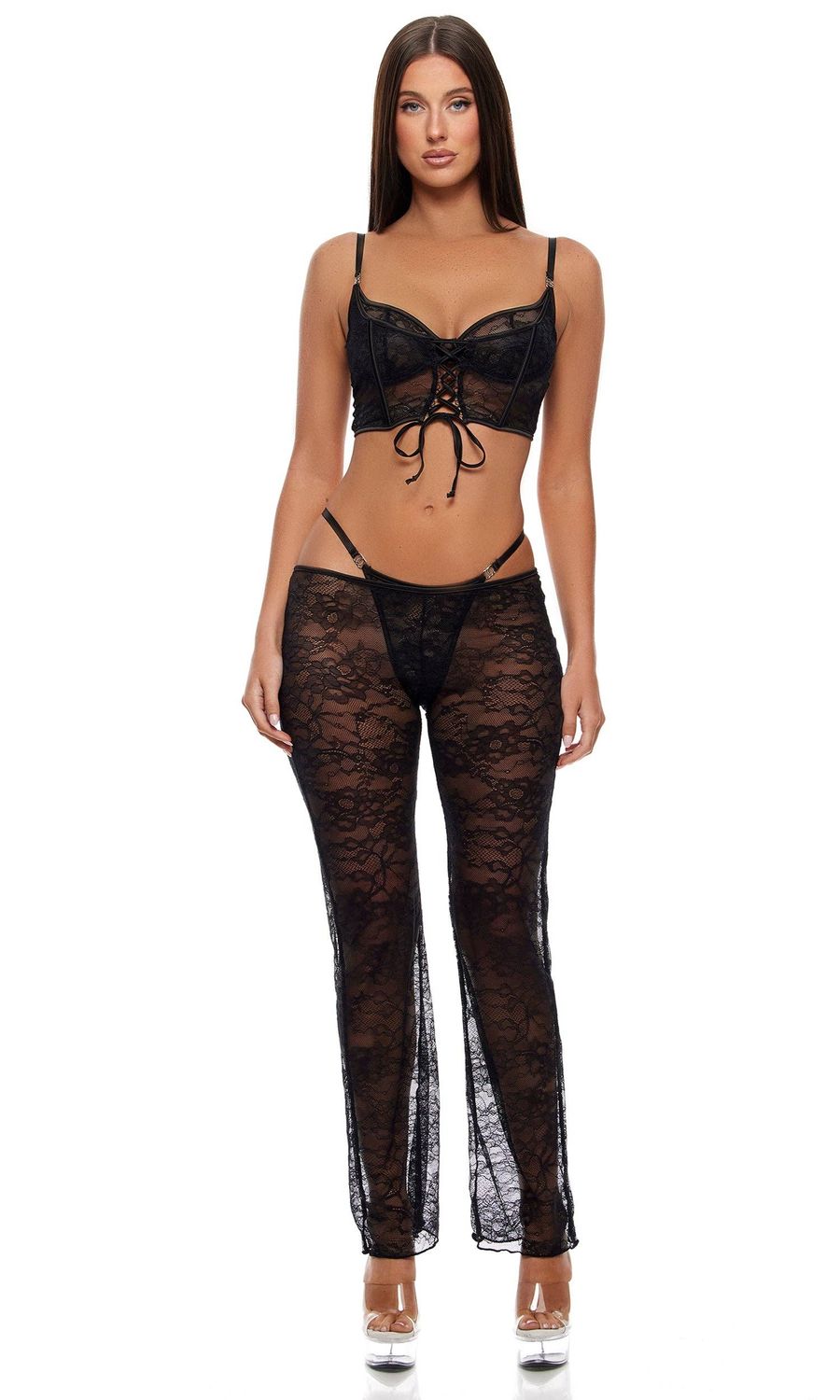 Layer of Seduction Layered Lace Longline Bra and Pants Lingerie Set