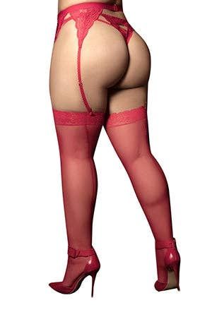 1094X Mesh Thigh Highs Red, Color: Red, Size: OSX