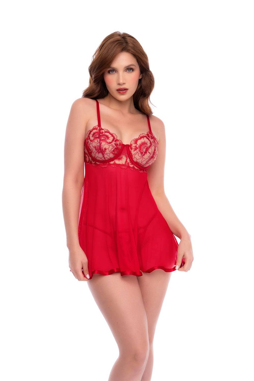 7648 Babydoll with matching Thong, Color: Ruby Red, Size: S/M