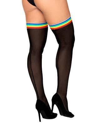 1100 Mesh Thigh Highs Black/Rainbow Elastic, Color: Black/Rainbow Elastic, Size: OS