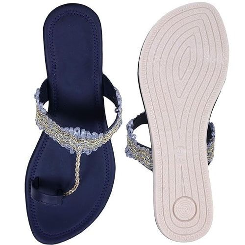 Women Sandals Ethnic Embroidered Girls Slippers (Size-36) (Color-NAVY