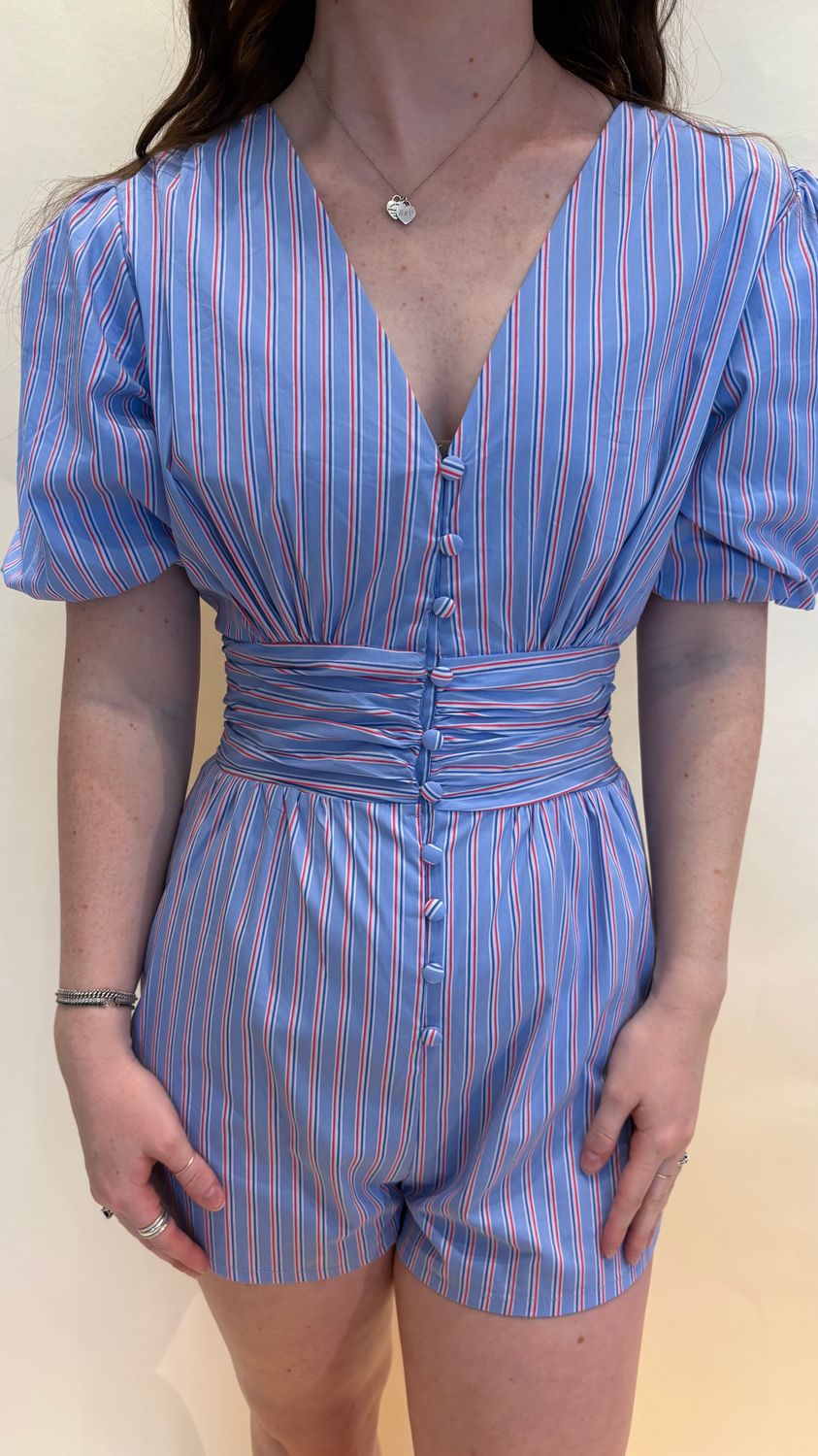 STRIPED ROUCHED ROMPER