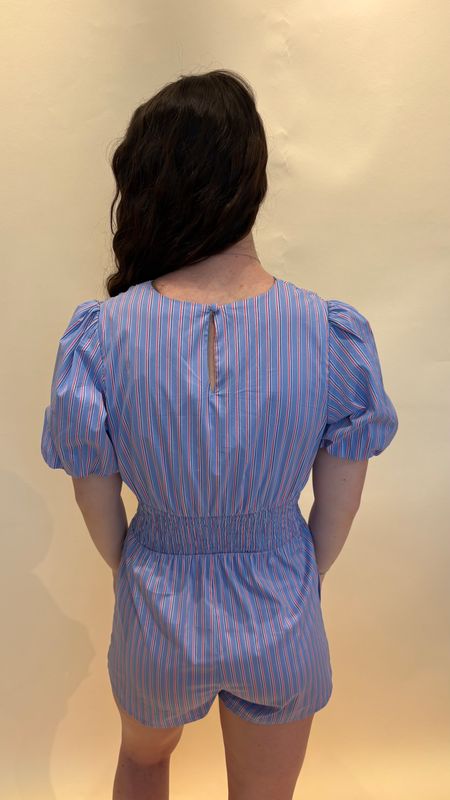 STRIPED ROUCHED ROMPER