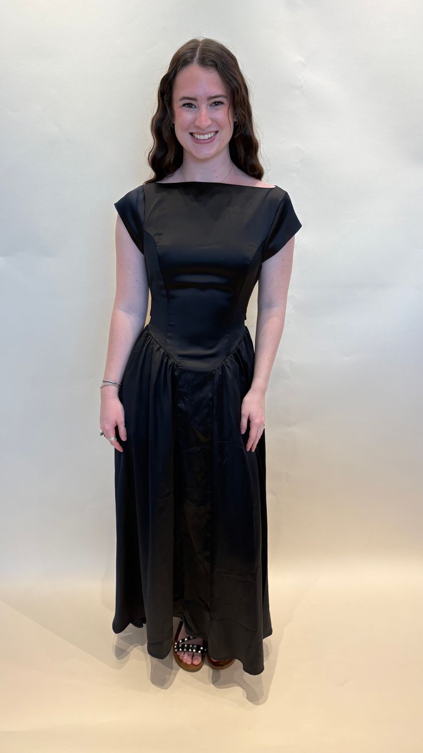 SATIN BOAT NECK MIDI