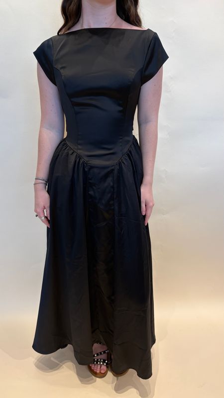 SATIN BOAT NECK MIDI