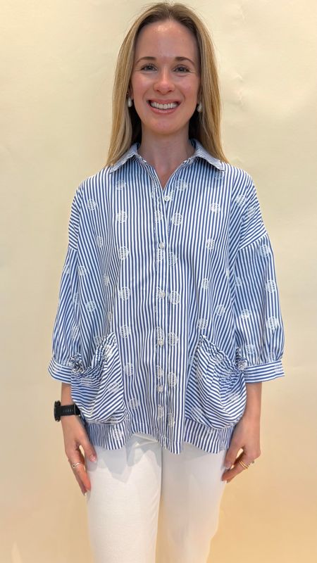 SEASHELL STRIPED BUTTON DOWN