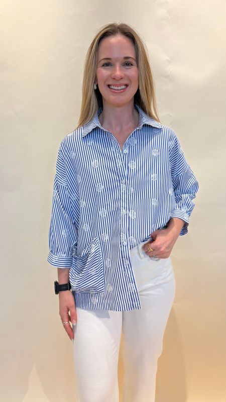 SEASHELL STRIPED BUTTON DOWN