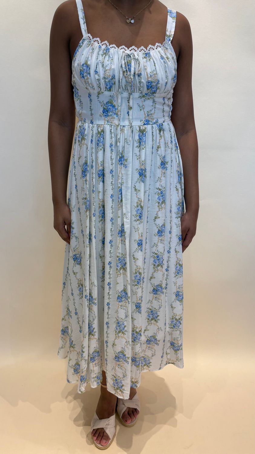 FLORAL SLVLSS FRONT TIE MIDI