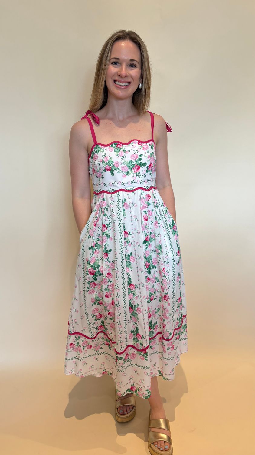 FLORAL MIDI SCALLOPED EDGE