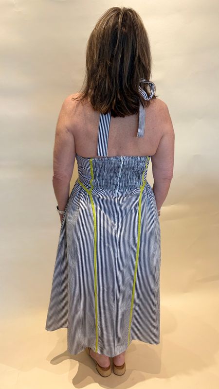 STRIPED TIE NECK MIDI