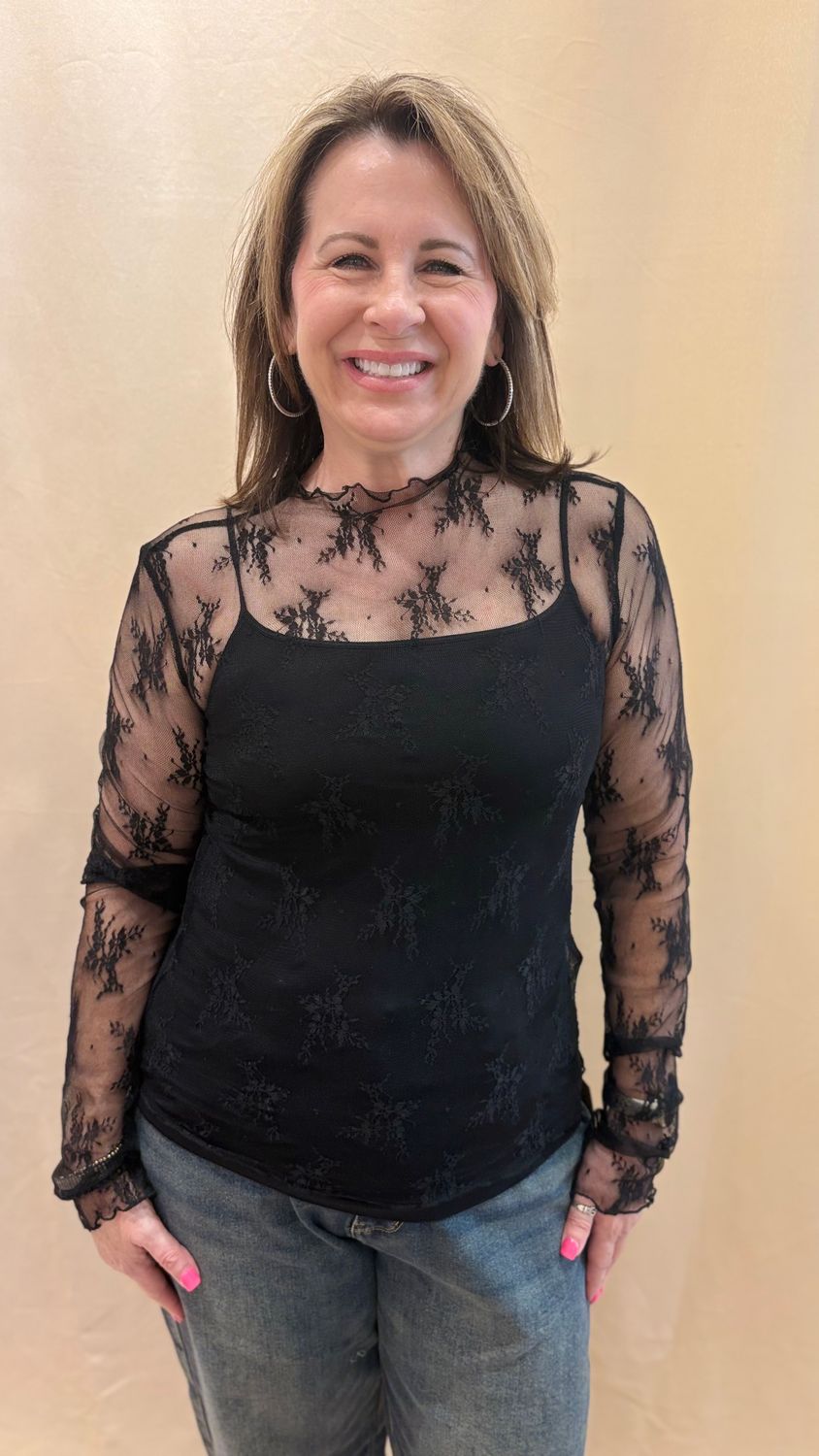 LACE TOP MOCK NECK