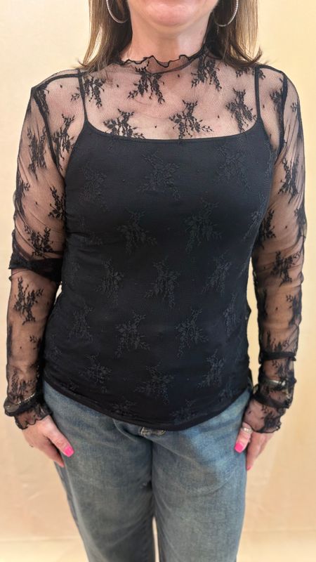 LACE TOP MOCK NECK