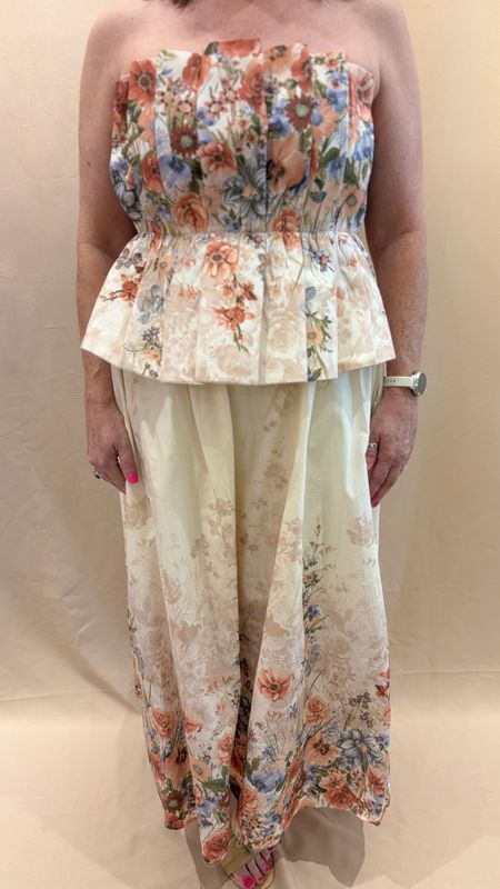 STRAPLESS FLORAL MIDI
