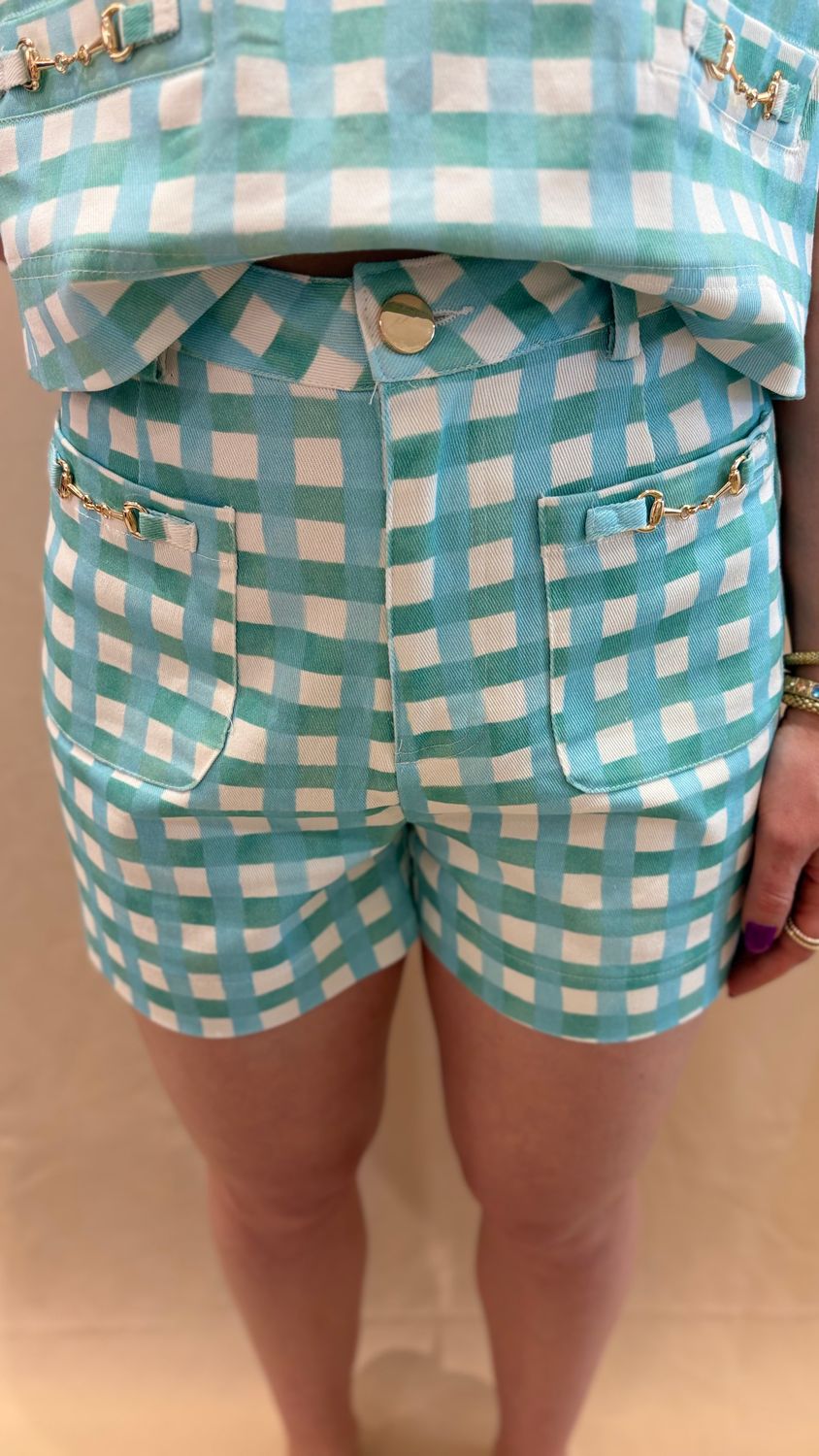 PLAID SHORTS/GOLD DETAIL