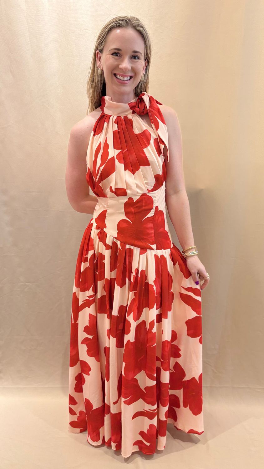 BOLD FLORAL PRINT HALTER MAXI