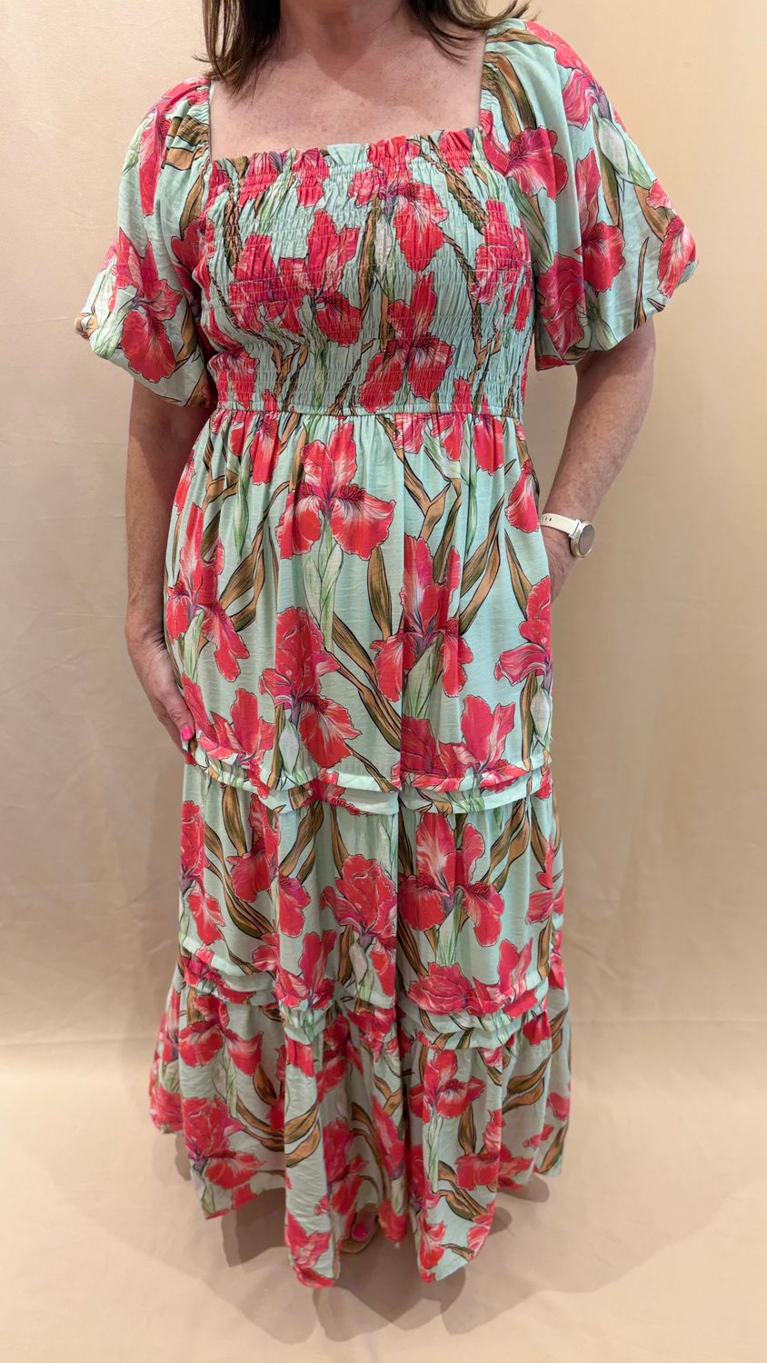 PUFF SLV FLORAL SMOCKED