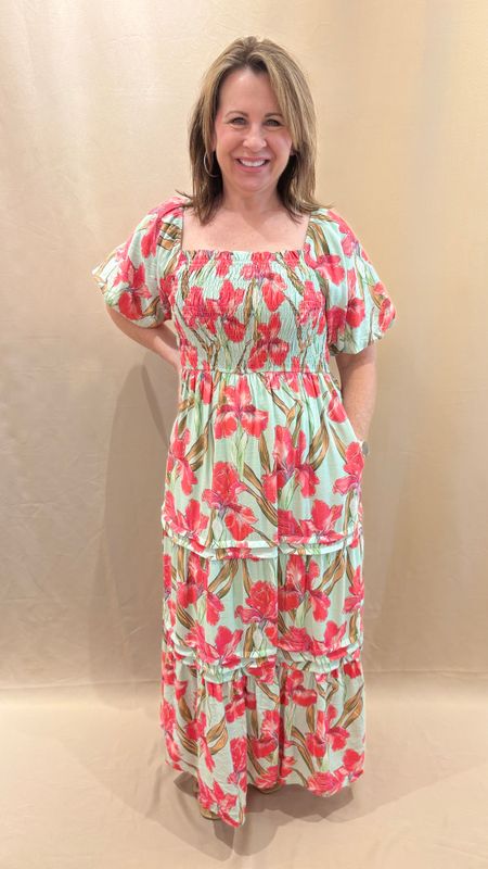 PUFF SLV FLORAL SMOCKED