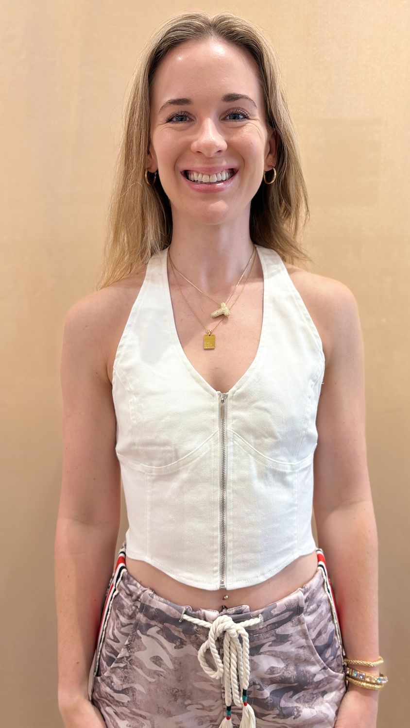 STRETCH DENIM HALTER NECK