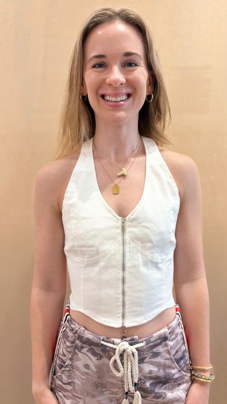 STRETCH DENIM HALTER NECK