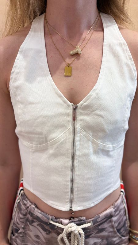 STRETCH DENIM HALTER NECK