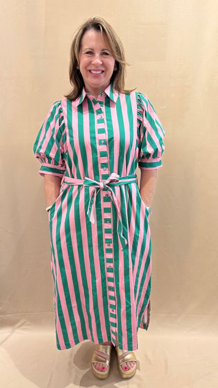 PINK/GREEN STRIPED MIDI