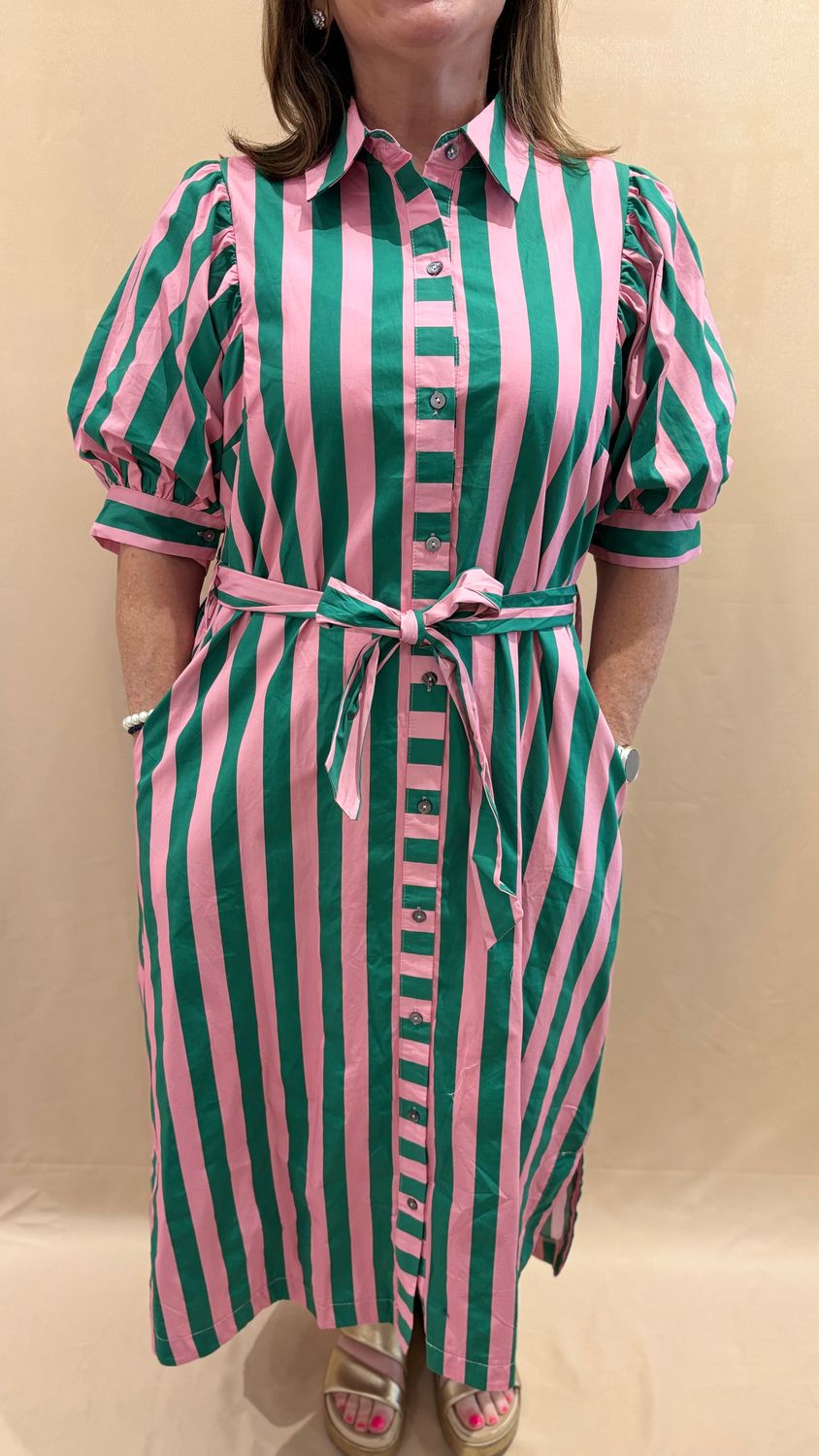 PINK/GREEN STRIPED MIDI