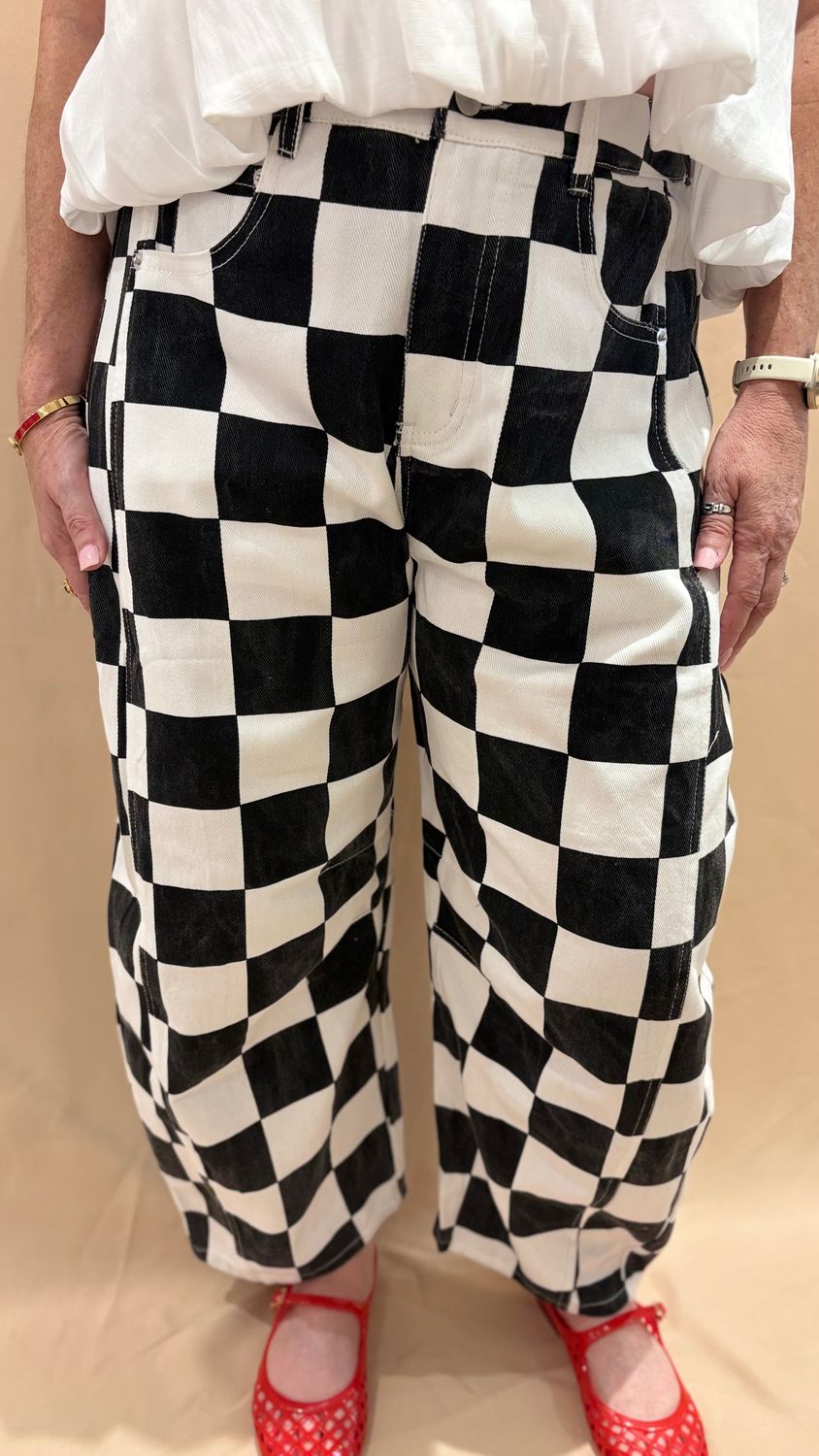 CHECKERED BARREL DENIM