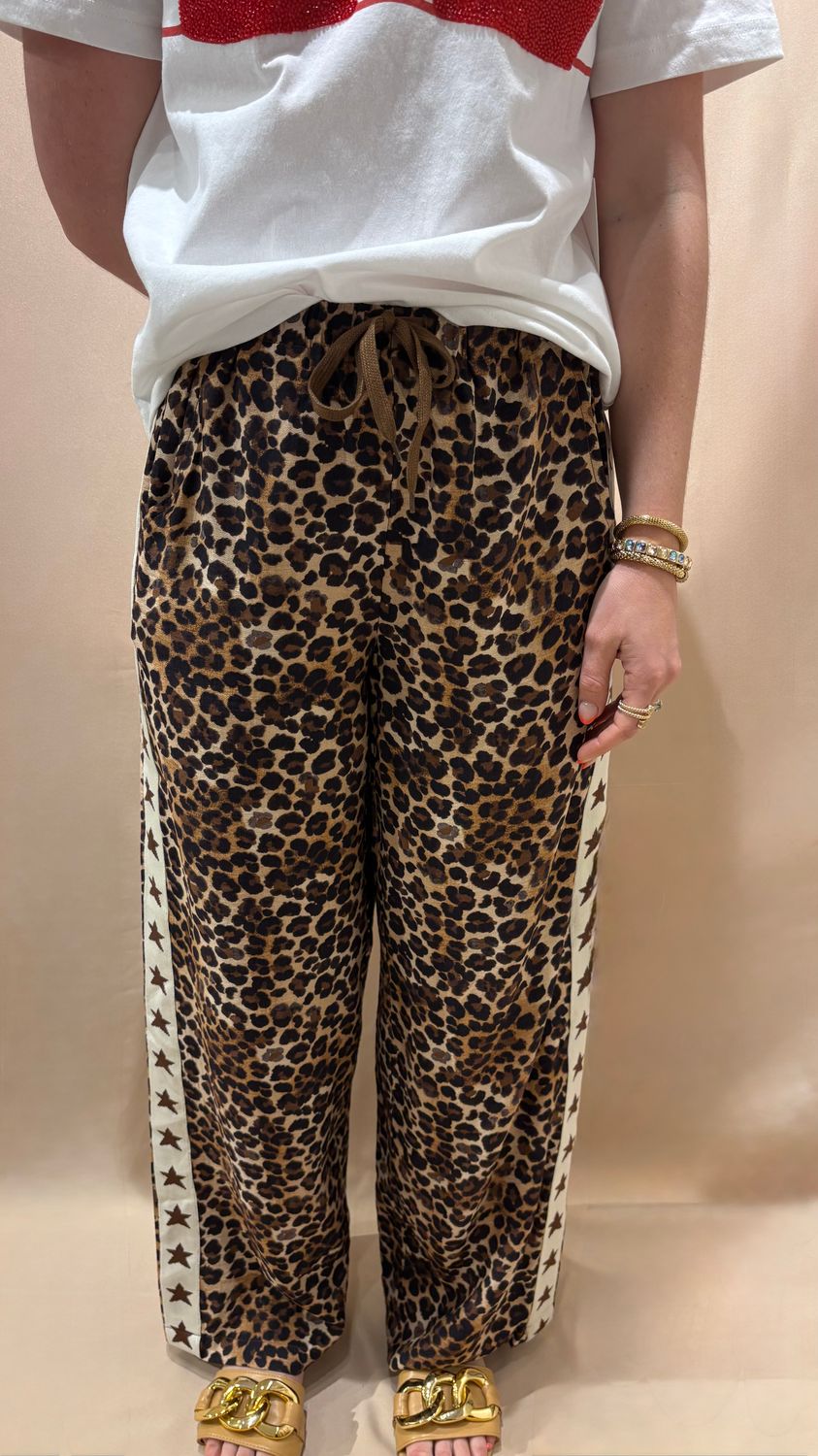 LINEN BLEND LEOPARD PANTS