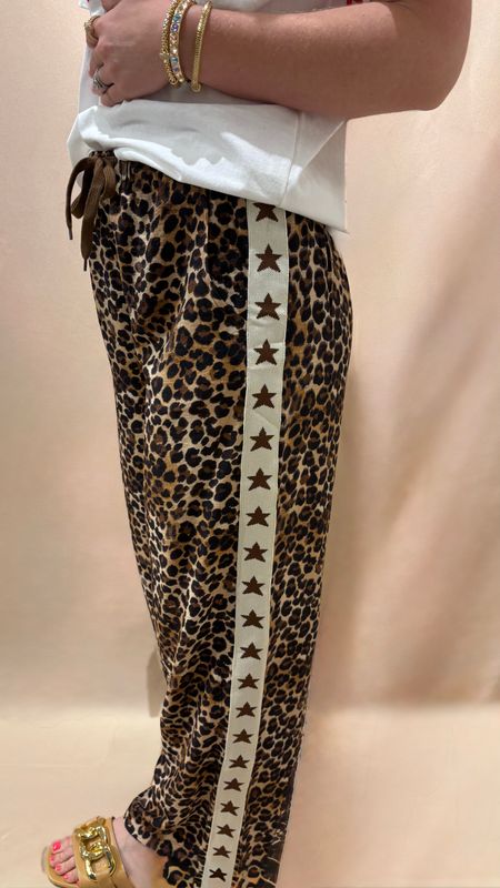 LINEN BLEND LEOPARD PANTS