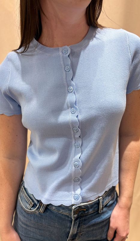 SCALLOPED SHORT SLEEVE CARDIGAN