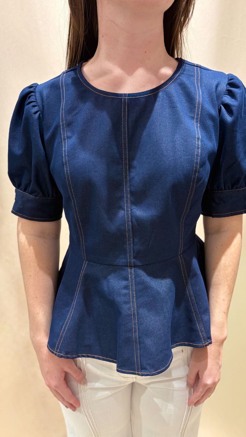 SHORT SLV DENIM TOP