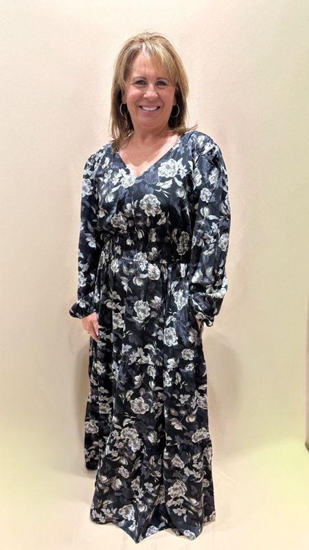 LONG SLV WOVEN FLORAL MAXI