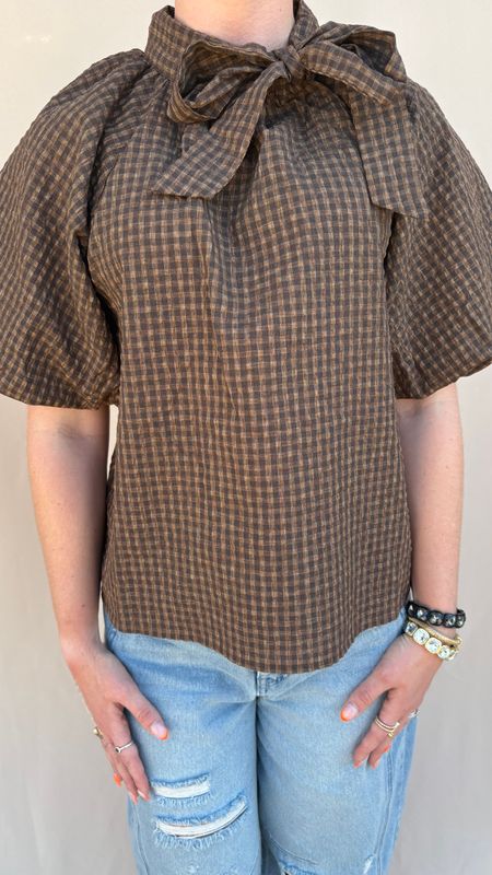 PUFF SLV TEXTURED TIE TOP