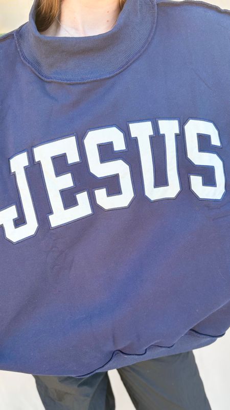 JESUS EMBROIDERED MOCK NECK