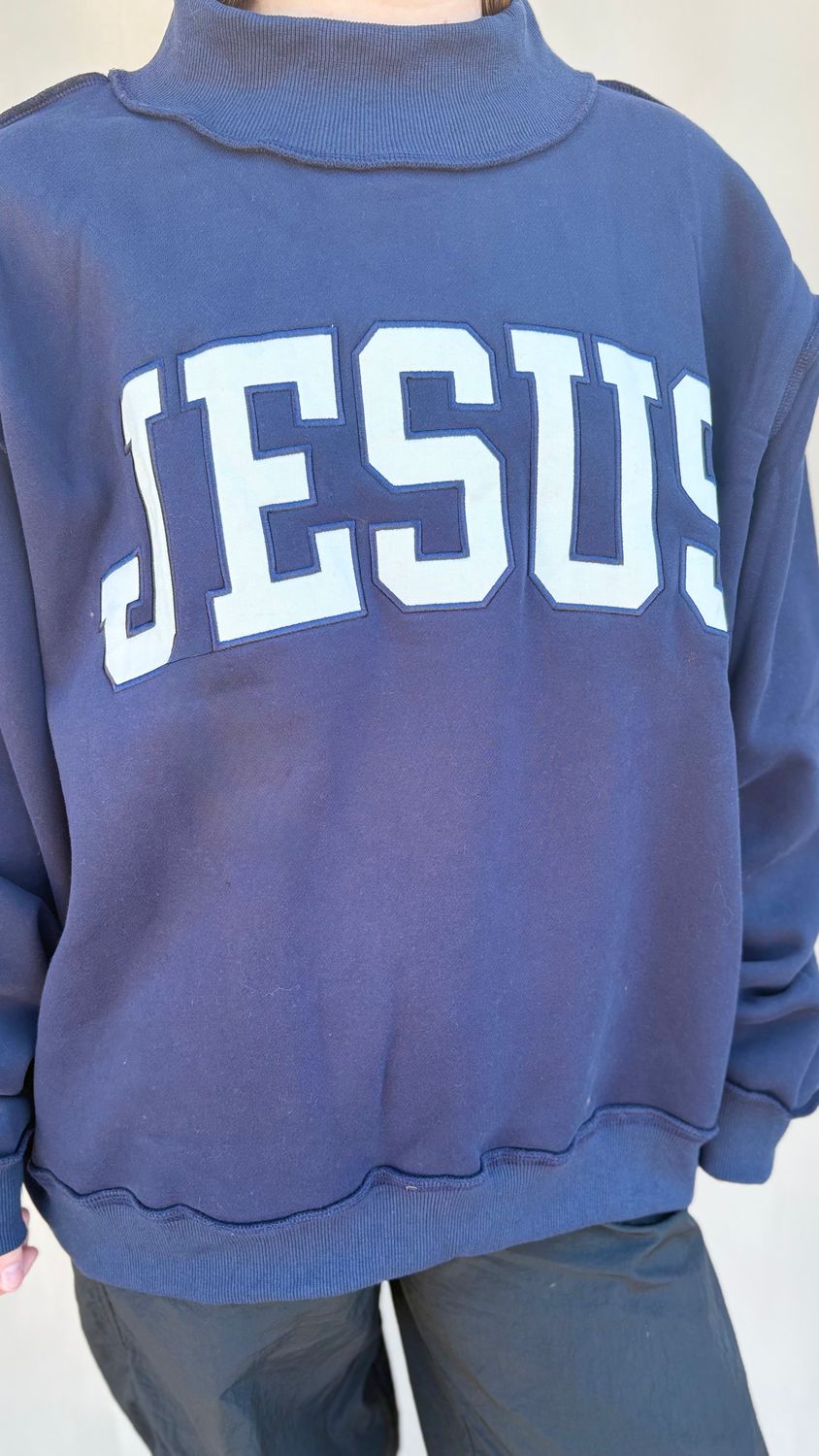 JESUS EMBROIDERED MOCK NECK