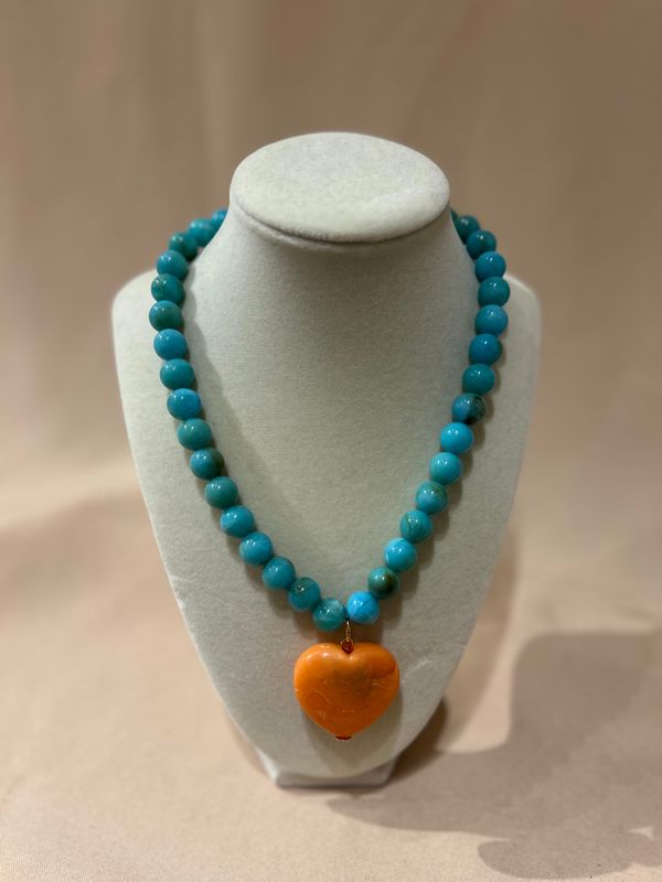 TURQUOISE/ORANGE HEART NECKLACE
