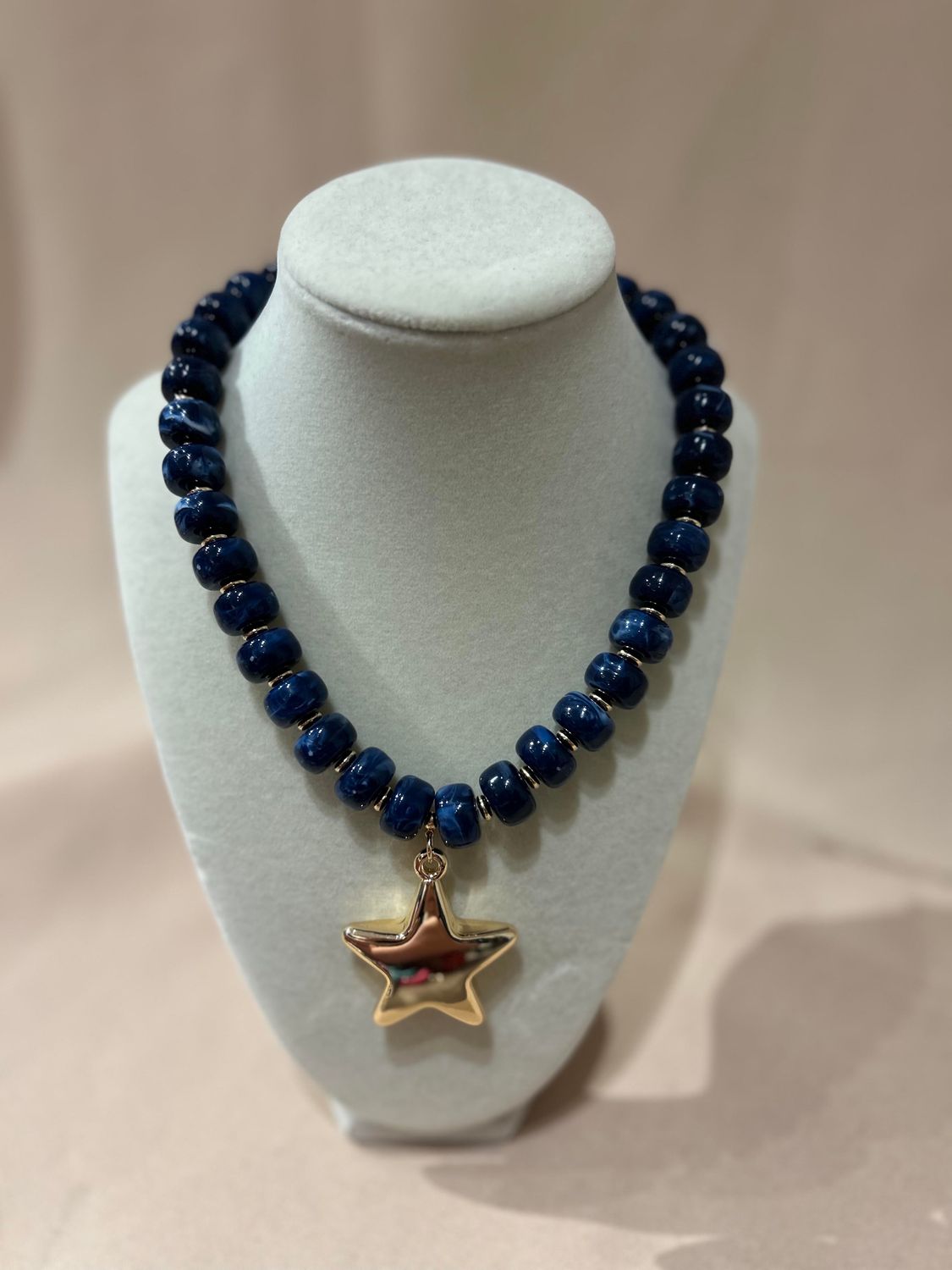 NAVY  STAR BEADED NECKLACE