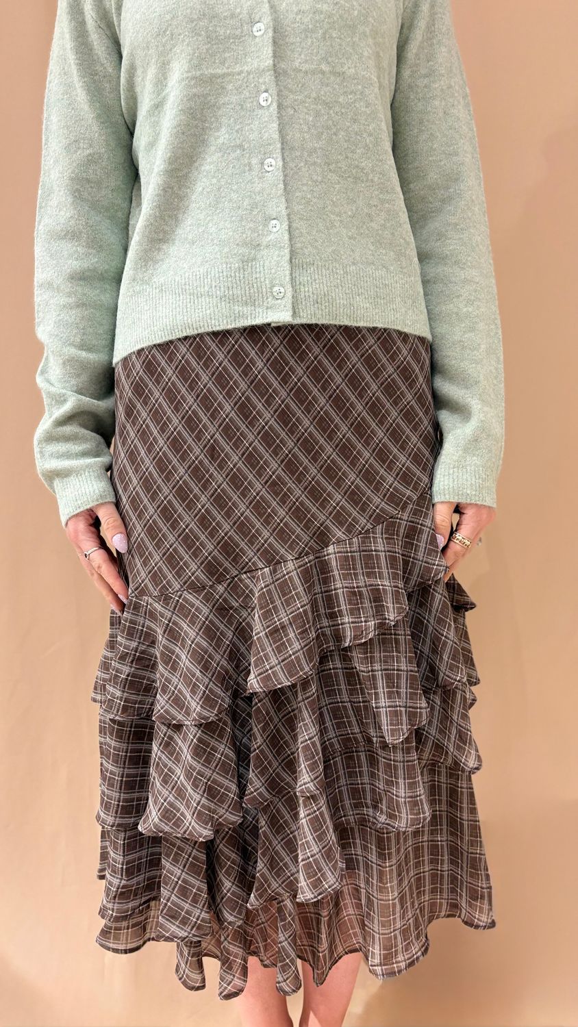 ASYMMETRICAL RUFFLED PLAID SKIRT