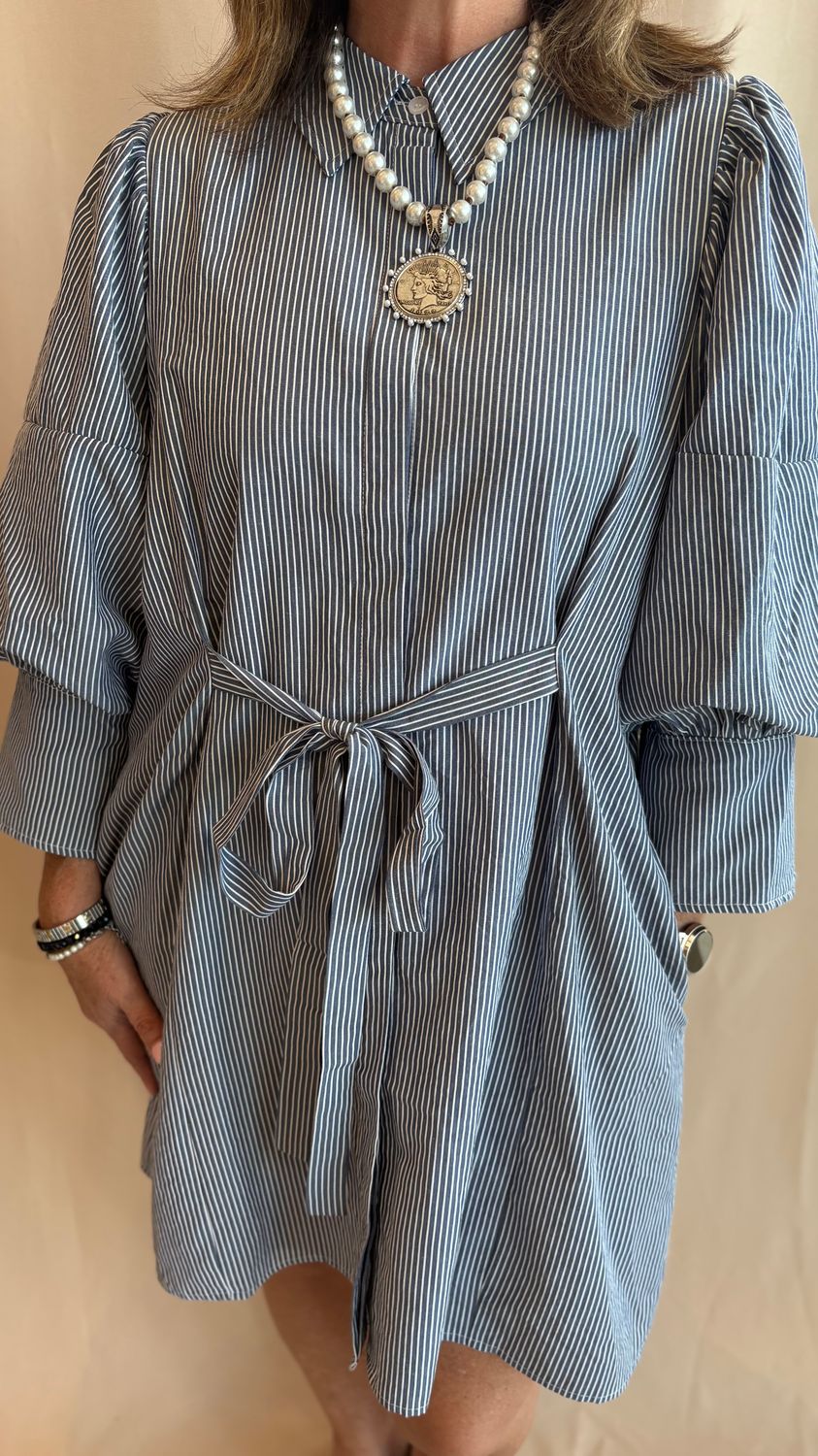 STRIPED MINI TIE FRONT DRESS